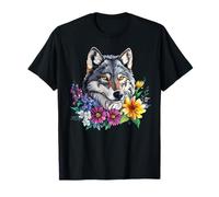 Tête de Loup Florale entourée de Fleurs Sauvages Vives T-Shirt