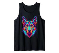 Tête de Loup géométrique vibrante Art Abstrait canin Débardeur