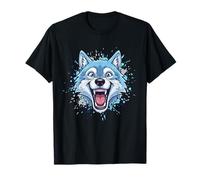 Tête de Loup Hurlant Folle Style éclaboussures de Dessin animé T-Shirt
