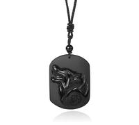 Tête De Loup Pendentif En Pierre Naturelle Colliers En Obsidienne Noire Pour Hommes Sculptant Des Cristaux Richesse Chanceuse Et Bijoux Goodluck,Obsidienne Noire