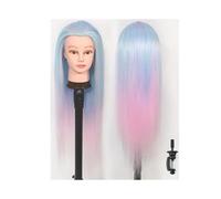 Tête de mannequin colorée de 71 cm (28 pouces) for la formation à la coiffure, le tressage et la cosmétologie (fixation par pince).(Blue Pink)