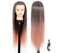 Tête de mannequin colorée de 71 cm (28 pouces) for la formation à la coiffure, le tressage et la cosmétologie (fixation par pince).(Brown Pink)