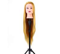 Tête de mannequin en fibre synthétique, tête de formation de coiffeur, tête de poupée de cosmétologie blonde 24 pouces, tête de pratique de coiffure professionnelle pour