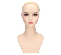 Tête de mannequin femme en PVC résistant aux intempéries, base robuste, long cou, maquillage élégant, idéal pour perruque, présentation de bijoux, salon, boutique, décoration de