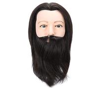 Tête de Mannequin Homme avec Cheveux, 9.8in Cheveux Humains Pratique Coiffure Formation Tête Tête de Mannequin Barbe Droite pour la Coiffure et la Pratique