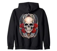 Tête de Mort, Ailes & Roses Rouges Skull Gothique Rock Dark Sweat à Capuche