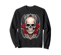 Tête de Mort, Ailes & Roses Rouges Skull Gothique Rock Dark Sweatshirt