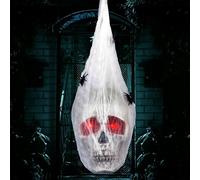 Tête De Mort Animée À Suspendre Pour Halloween De 33 Cm Recouverte De Toiles D'araignée Et D'yeux Lumineux, Décorations De Fête D'halloween, Décoration De Pelouse Extérieure, Décoration Murale