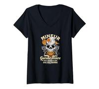 Tête de Mort avec Casque et Lampe De Mineur, Mineur De Fond T-Shirt avec Col en V