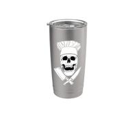 Tête de mort avec chapeau de chef et couteaux de cuisine croisés Tête de mort Gobelet isotherme en acier inoxydable double paroi