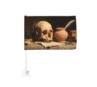 Tête de mort avec écouteurs et vieux drapeau de voiture en papier pour fenêtre extérieure 30 x 45 cm Décoration de voiture double face