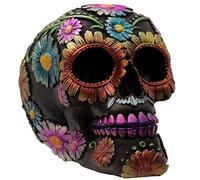 Tête de mort avec fleurs métalliques du jour des morts Résine Figurine décorative Puckator rose doré (jaune doré)