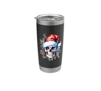 Tête de mort de Père Noël, crânes festifs et os dans un bonnet de Père Noël Gobelet isotherme en acier inoxydable double paroi