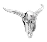 Tête de mort de taureau en aluminium argenté - 34 x 13 x 53 cm - Sculpture moderne - Objet d'art - Décoration pour salon, chambre à coucher, bureau - Avec incrustations décoratives et finition