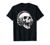 Tête de mort dj moderne, rock, Crâne noir et blanc, festival T-Shirt