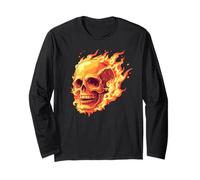 Tête de mort en feu, flamme, Rock, moderne et design ! Manche Longue