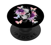Tête de mort et papillons floraux lilas PopSockets PopGrip Interchangeable