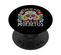 Tête de Mort Florale en Sucre Jour des Morts Dia de Los Muertos Femme Fille PopSockets PopGrip Adhésif