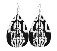 Tête De Mort Gothique Faisant Un Doigt D'Honneur Pendantes En Cuir Double Face Boucles D'Oreilles Légères Pendantes Pour Quotidien Femme