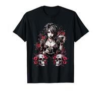 Tête de Mort Gothique Femme Roses Emo Esthétique Squelette Faucheuse Art T-Shirt