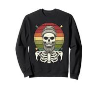 Tête de Mort Hipster Barbu avec Bonnet et Squelette Sweatshirt