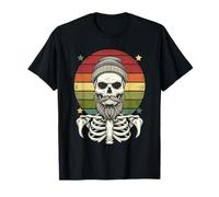 Tête de Mort Hipster Barbu avec Bonnet et Squelette T-Shirt