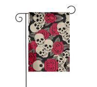 Tête de mort noire avec imprimé roses - Drapeau de Noël - Résistant à la décoloration - Pour l'hiver, la pelouse, le porche, la terrasse, la décoration extérieure