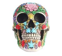 Tête de Mort sculptée au Design Jour des Morts,Statue crâne avec des pétale,Tête de Mort Sugar Skull,Crâne Peint,Ornements d'halloween de crâne en résine,pour la Maison,Table à Manger,Salon