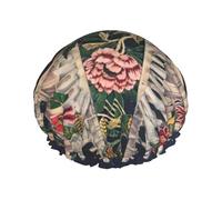 Tête de mort squelette avec fleur multi-scènes et multi-usages Douche Spa double couche étanche bonnet de douche et bonnet de cuisine, adapté pour les adultes, les enfants, les hommes et les femmes.