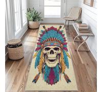 Tête de Mort Tapis de Couloir Amérindien Tapis de Couloir Long 50 x 150 cm Passage Antidérapant Lavable en Machine D'entrée Chambre Salon Descente de Lit Poil Ras Rug FI&a44