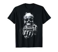 Tête de mort tenant radio dessin motif illustration crâne T-Shirt