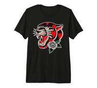 Tête de panthère en Forme de cœur Kisses - Tatouage Traditionnel T-Shirt Haut de Gamme