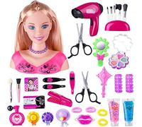 Tête de poupée cheveux blonds avec 35 accessoires colorés, tête de poupée pour coiffure,Raiponce, Jouets pour Enfants de 3 Ans et Plus par Just Play,Cadeaux d'anniversaire de Noël (A-35pcs)