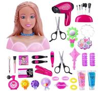 Tête de poupée cheveux blonds avec 35 accessoires colorés, tête de poupée pour coiffure,Raiponce, Jouets pour Enfants de 3 Ans et Plus par Just Play,Cadeaux d'anniversaire de Noël (D-35pcs)