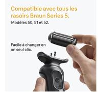 Braun Tête De Rasoir Electrique Homme Series 5 54B Originale, Remplacement De La Grille pour Rasage De Près, Lames Flexibles, Elément De Rechange Officiel pour Rasoirs 50, 51, 52
