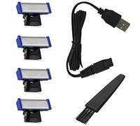 Tête de rasoir de rechange et brosse pour rasoir électrique solo - Câble de données USB Bursh - Micro Touches - Ligne de charge de rechange (4 têtes de rasoir, cordon et brosse)
