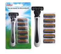 Tête de rasoir interchangeable en acier inoxydable,lame à 3 couches,rasoir de sécurité,nettoyage du visage masculin,outil de soin,1 support,6 phpopularité - Type Orange