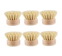 Tête de remplacement de la brosse à vaisselle 6pcs, tête remplacement brosse à gommage vaisselle 2x2 Sisal, brosses nettoyage plat rond en bois pour pot, cas