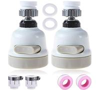 Tête de Robinet de Cuisine, 360°Pivotant Evier Robinet 3 Modes Buse Filtre Adaptateur Économiseur d'eau Diffuseur de Cuisine Accessoires avec 4 Connecteur + Ruban d'étanchéité- 2 pcs