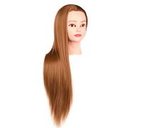 Tête de style 24, 80 pouces Simulation de cheveux Synthétique Fibre Mannequin Head avec entraînement capillaire pour le maquillage bijoux coiffure affichage jaune brunâtre avec