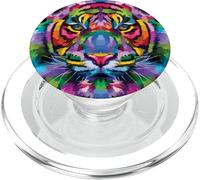 Tête de Tigre Arc-en-Ciel - Tigre coloré PopSockets PopGrip pour MagSafe