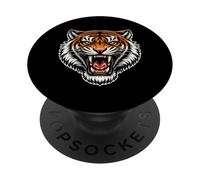 Tête de Tigre rugissante féroce prédateur en colère PopSockets PopGrip Adhésif