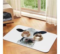 Tête de Vache drôle d'animal Noir et Blanc,Tapis d'alimentation pour Animaux de Compagnie, Sets de Table en Cuir PU pour Chats et Chiens,30x45cm