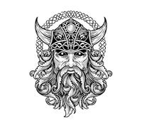 Tête de viking isolée avec gravure ornementale, tatouage de cheveux Stickers gravés 40x51.4cm Décoration de magasin Noir