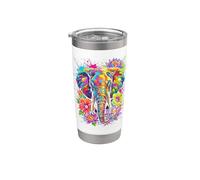 Tête d'éléphant colorée - Motif floral Gobelet isotherme en acier inoxydable double paroi