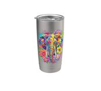 Tête d'éléphant colorée - Motif floral Gobelet isotherme en acier inoxydable double paroi