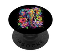 Tête d'éléphant colorée - Motif Floral PopSockets PopGrip Adhésif