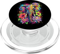 Tête d'éléphant colorée - Motif Floral PopSockets PopGrip pour MagSafe