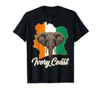 Tête d'éléphant Côte D'Ivoire et Silhouette de Carte du Drapeau National T-Shirt