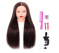 Tête d'entraînement avec cheveux | Poupée for le style, Mannequin de cosmétologie de 26 pouces de Long avec 85% de vrais humains(Head 2 with clamp)